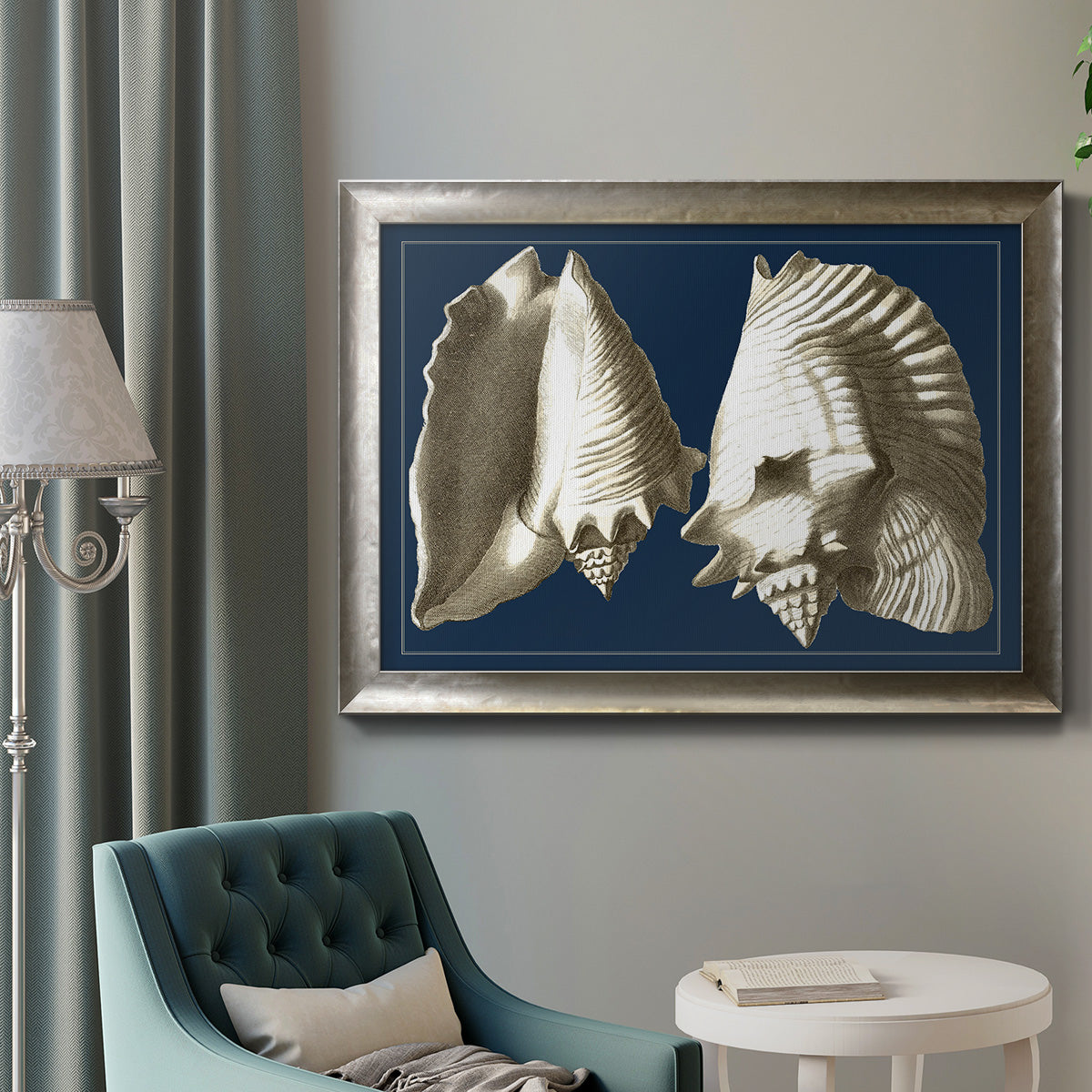 Conch Shells on Navy I Premium Framed Canvas- Ready to Hang