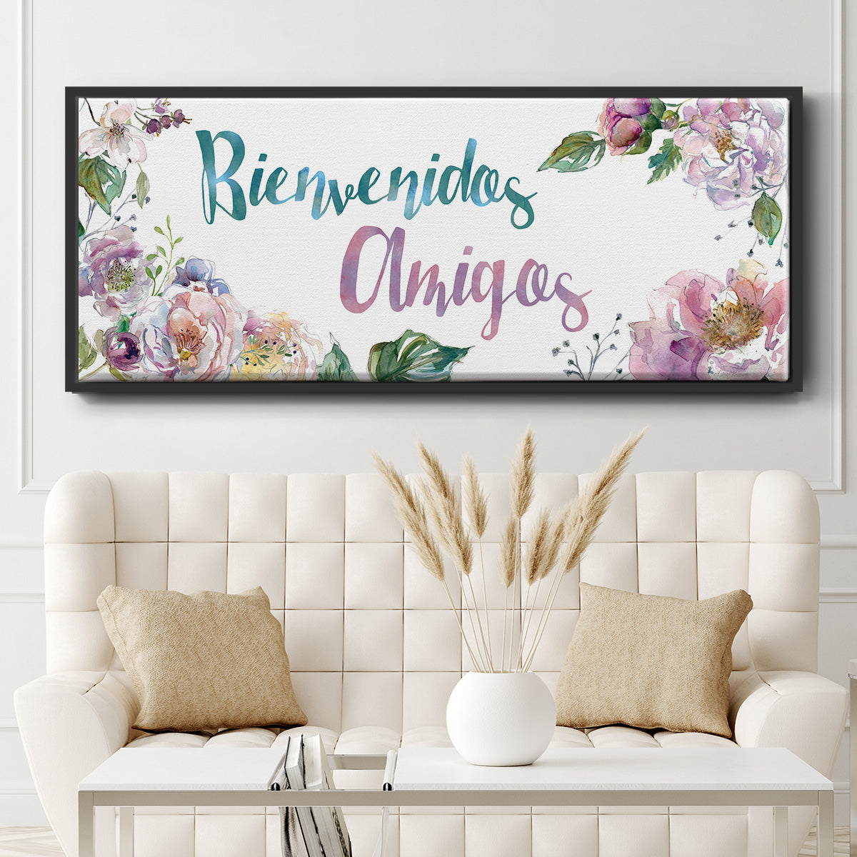 Bienvenidos Amigos - Floater Framed Canvas Print