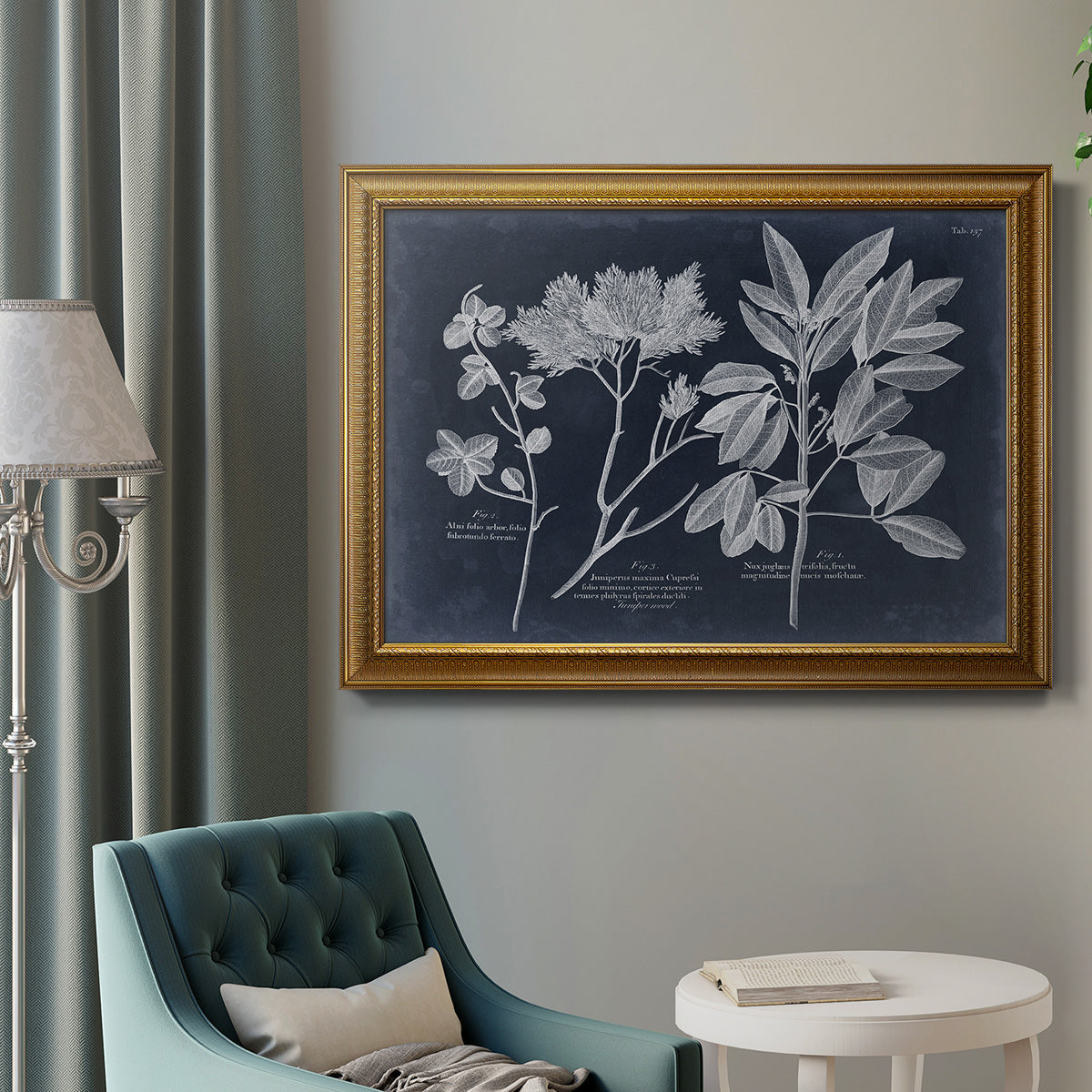 Foliage on Navy VI Premium Framed Canvas- Ready to Hang