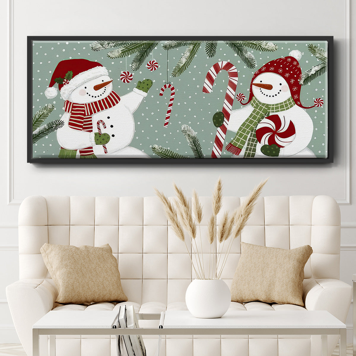 Peppermint Snowman Collection D - Floater Framed Canvas Print