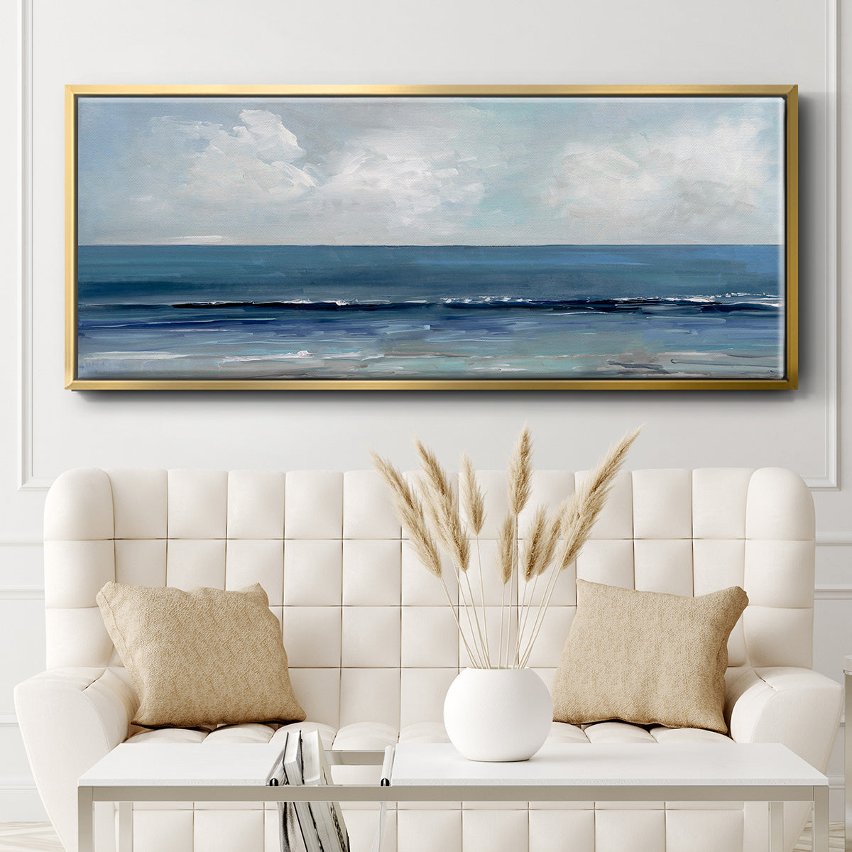 Cloudy Ocean Waves Horizon - Floater Framed Canvas Print