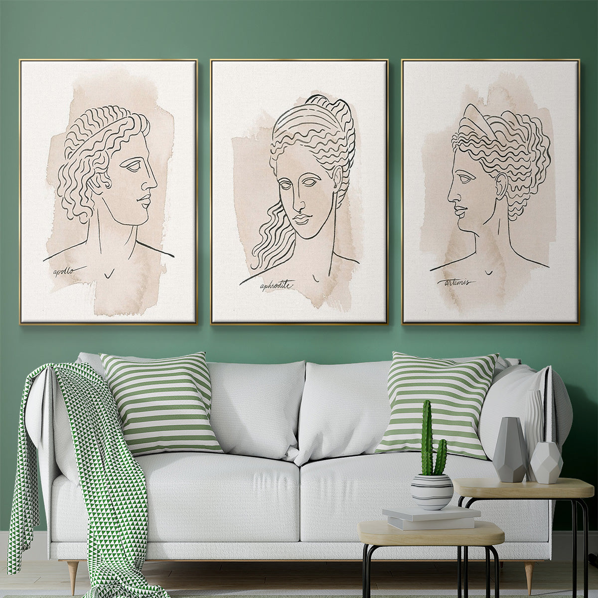 Greek Busts IV - Framed Premium Gallery Wrapped Canvas L Frame 3 Piece Set - Ready to Hang