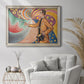 Neo-impressionist abstract portrait by Paul Signac in an ornate champagne frame displayed in a bright interior setting.