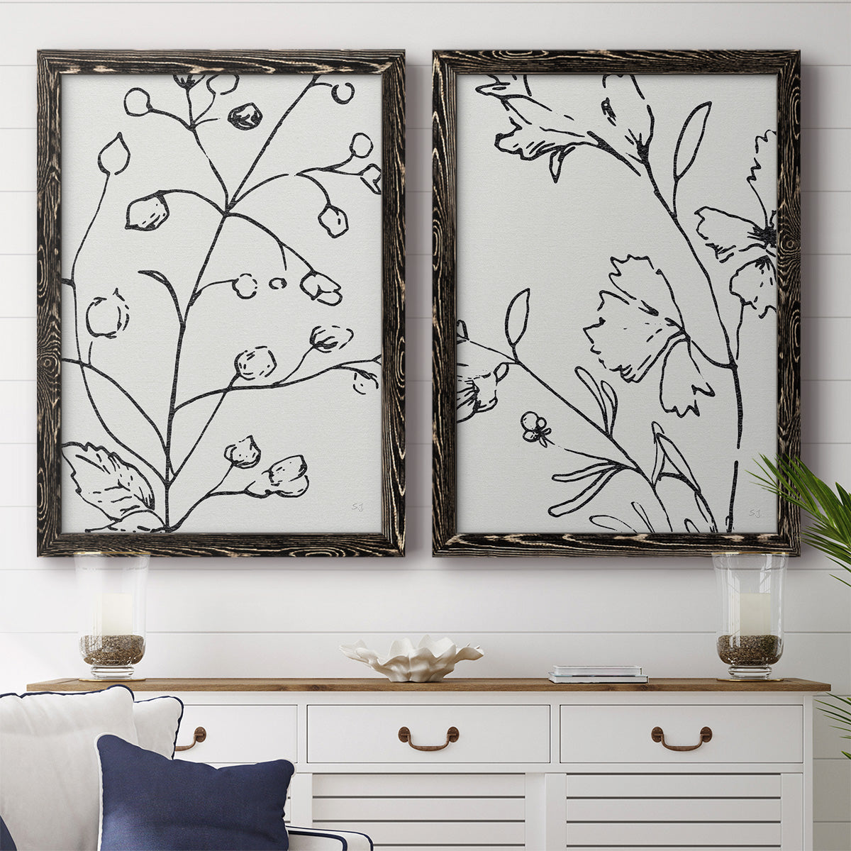 Botanical Sketch I   - Premium Framed Canvas 2 Piece Set - Ready to Hang