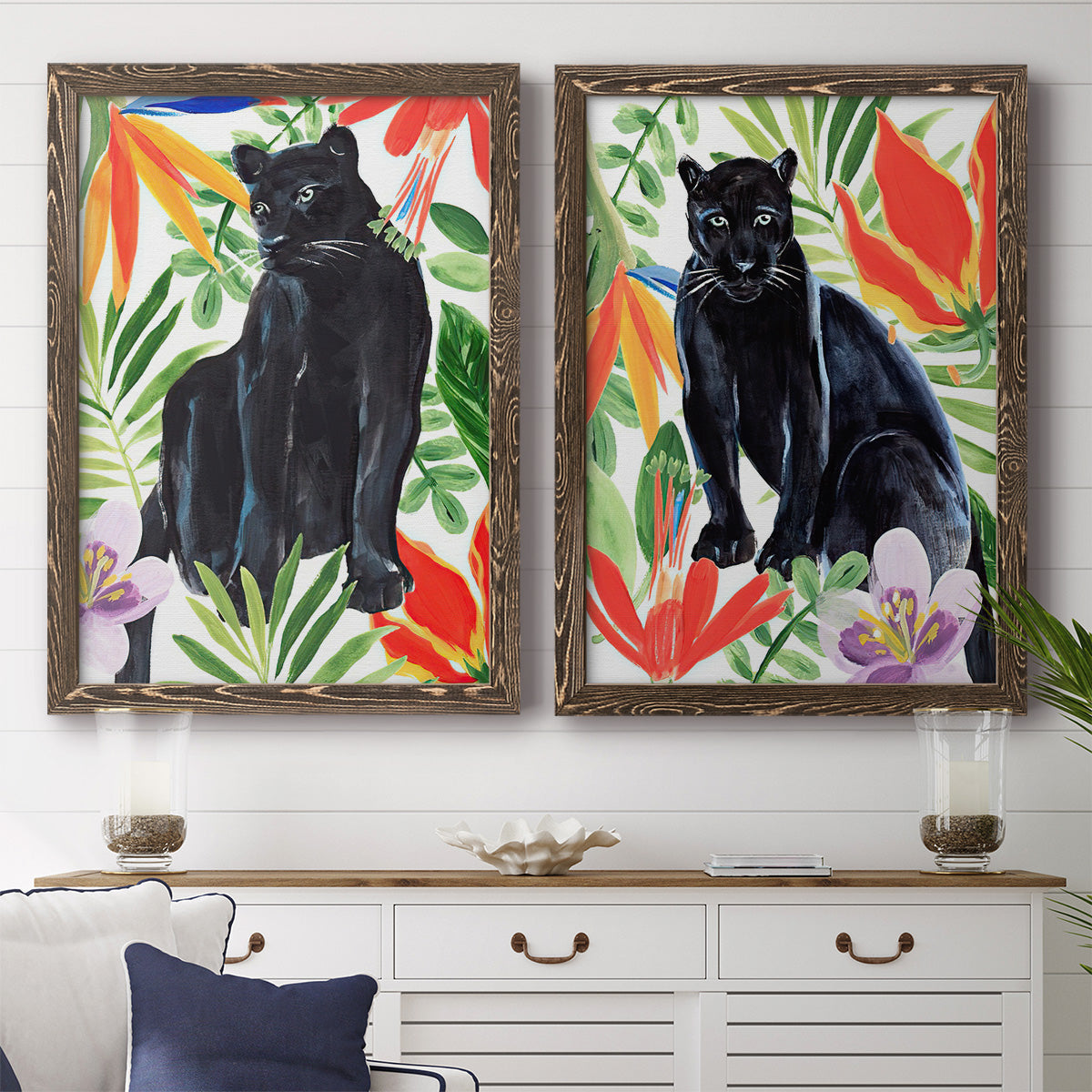 Panther's Paradise I - Premium Framed Canvas 2 Piece Set - Ready to Hang