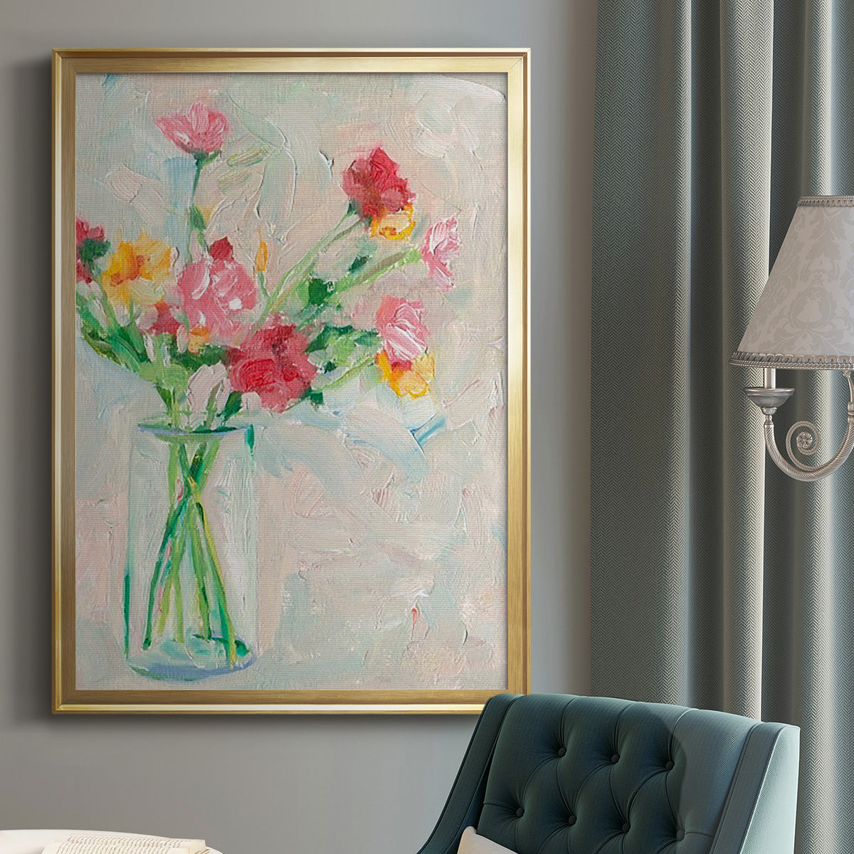 Painterly Soft Bouquet I - Modern Framed Canvas Print