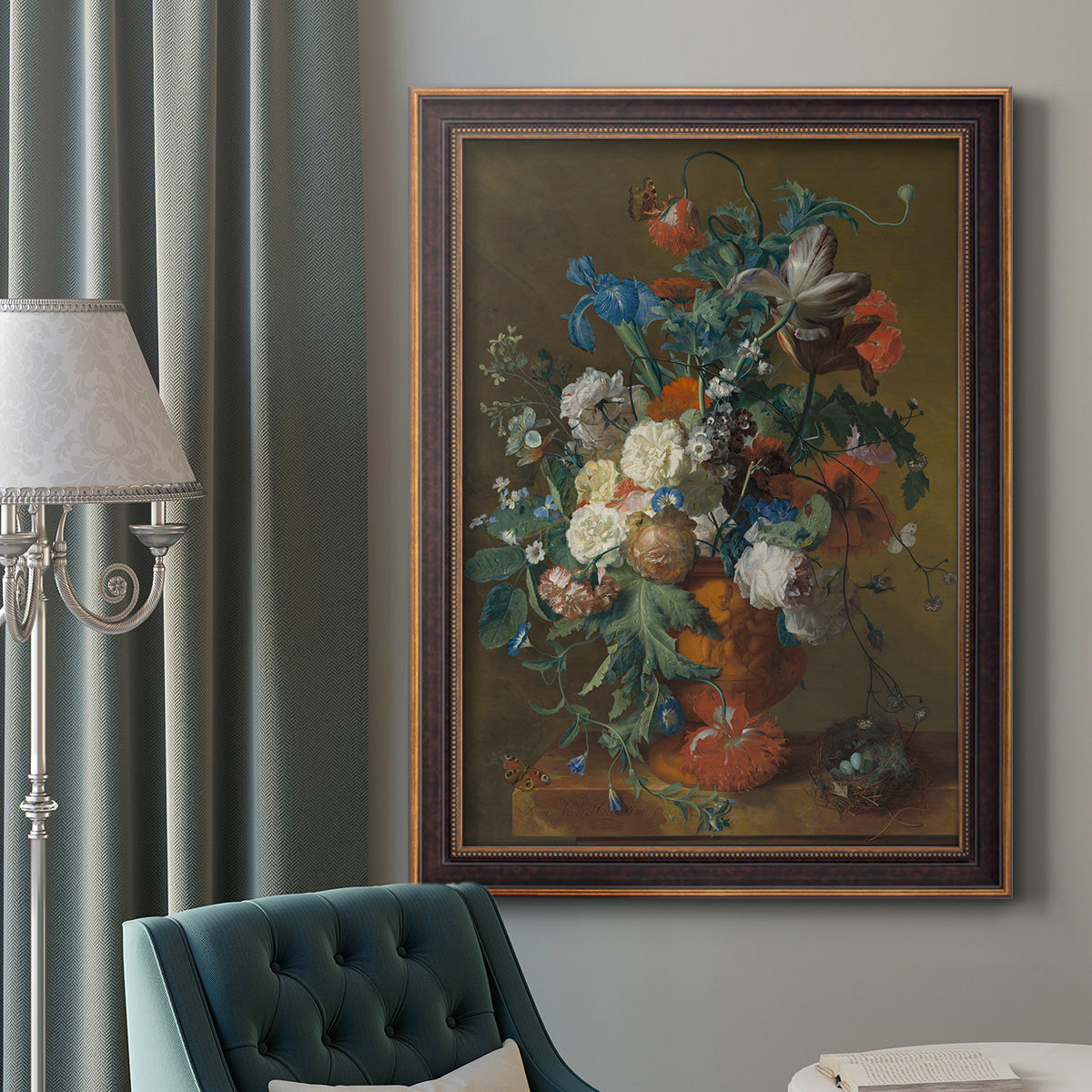 Flowers in an Urn - Ornate Framed Canvas Print