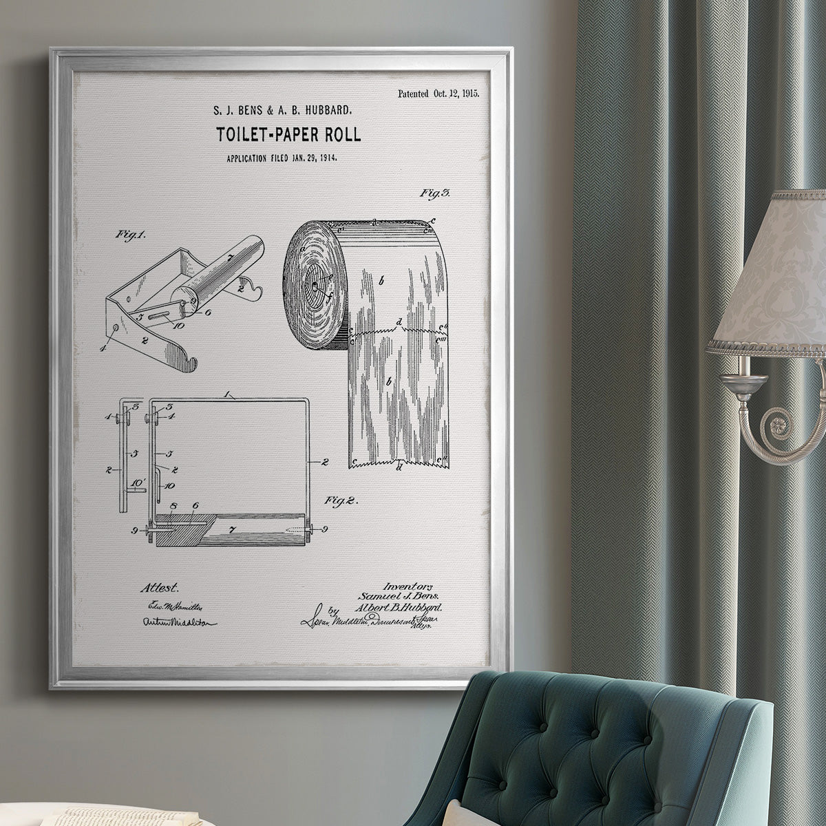 Toilet Paper Patent I - Modern Framed Canvas Print