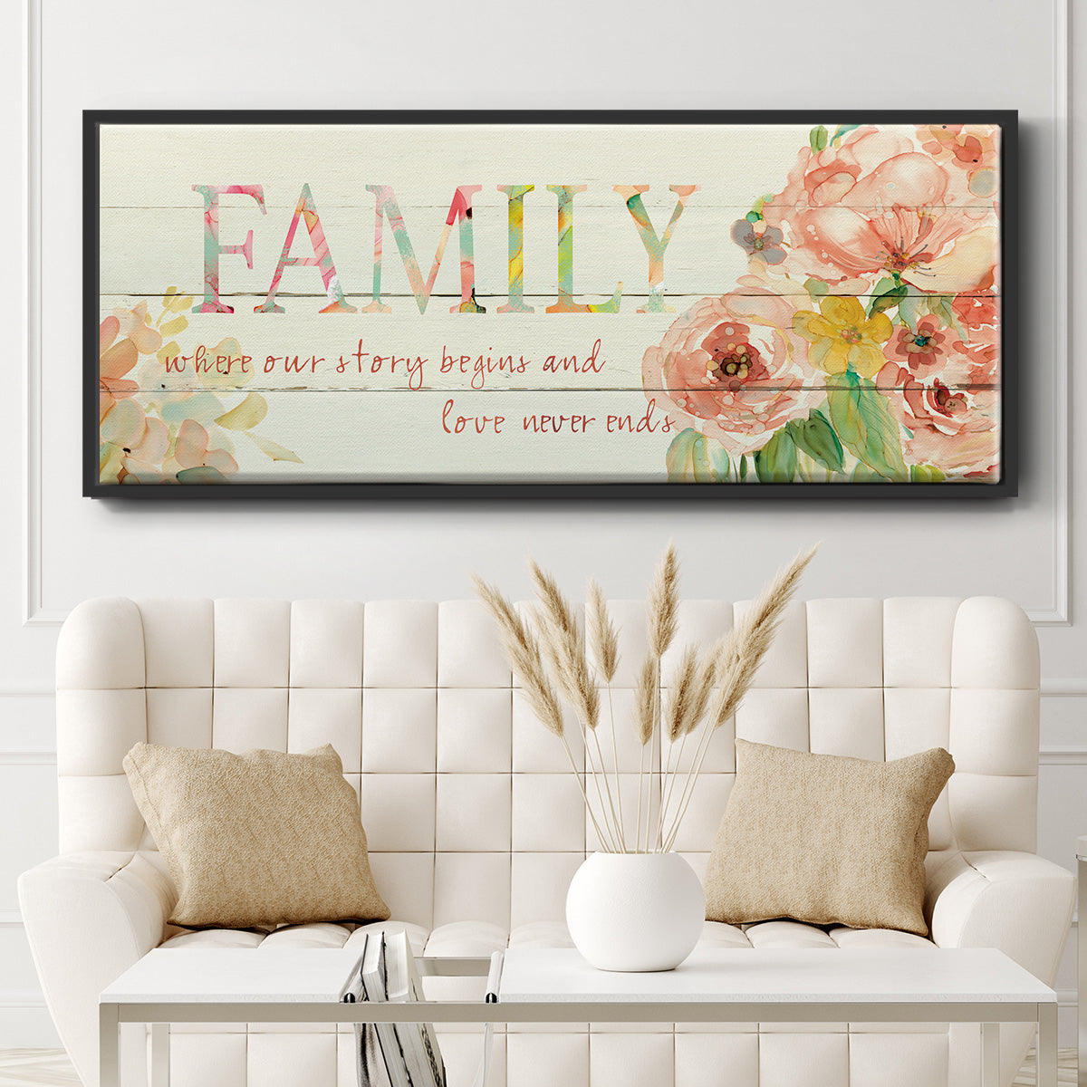 Family Where Our Story Begins - Floater Framed Canvas Print