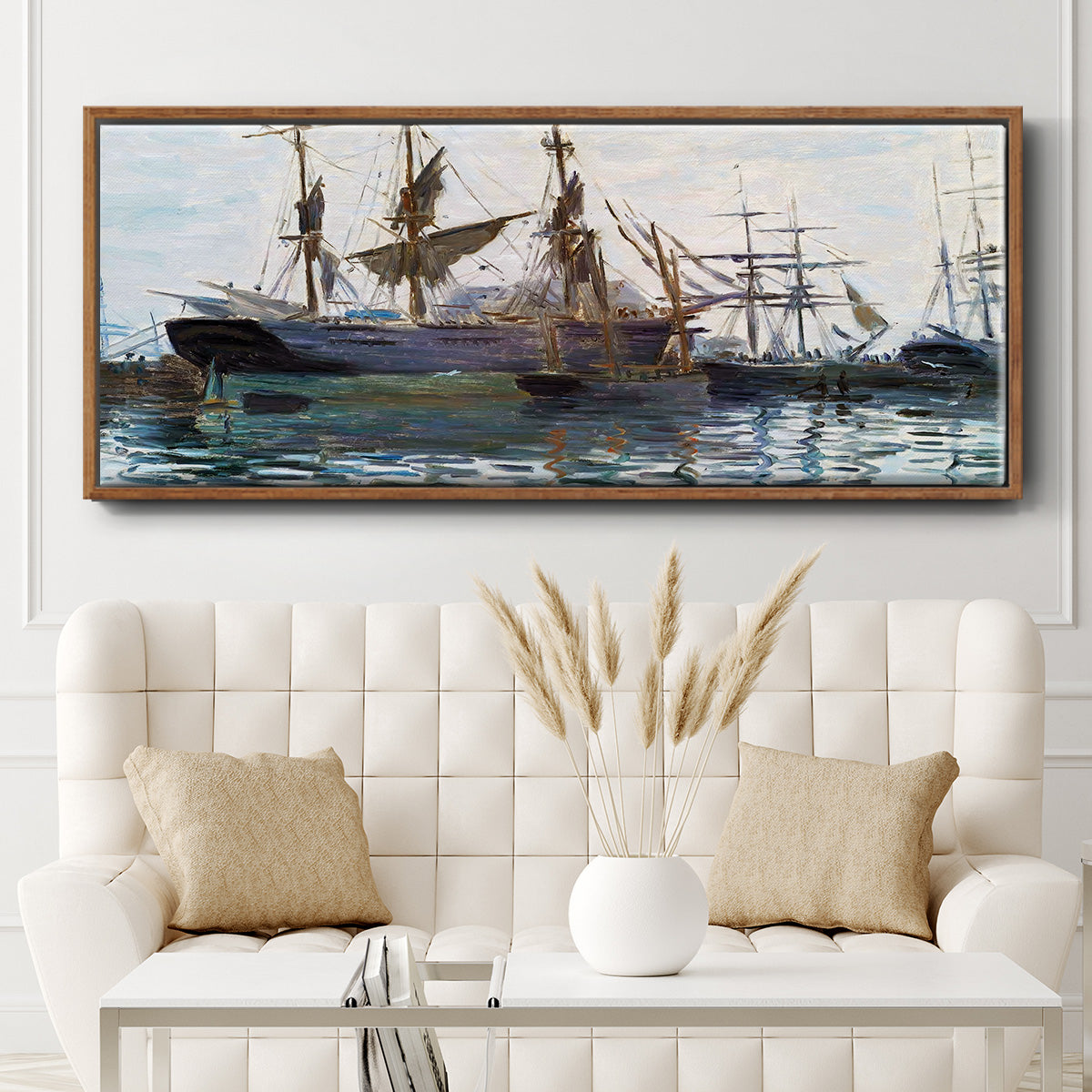 Ships in Harbor, 1873 - Floater Framed Canvas Print