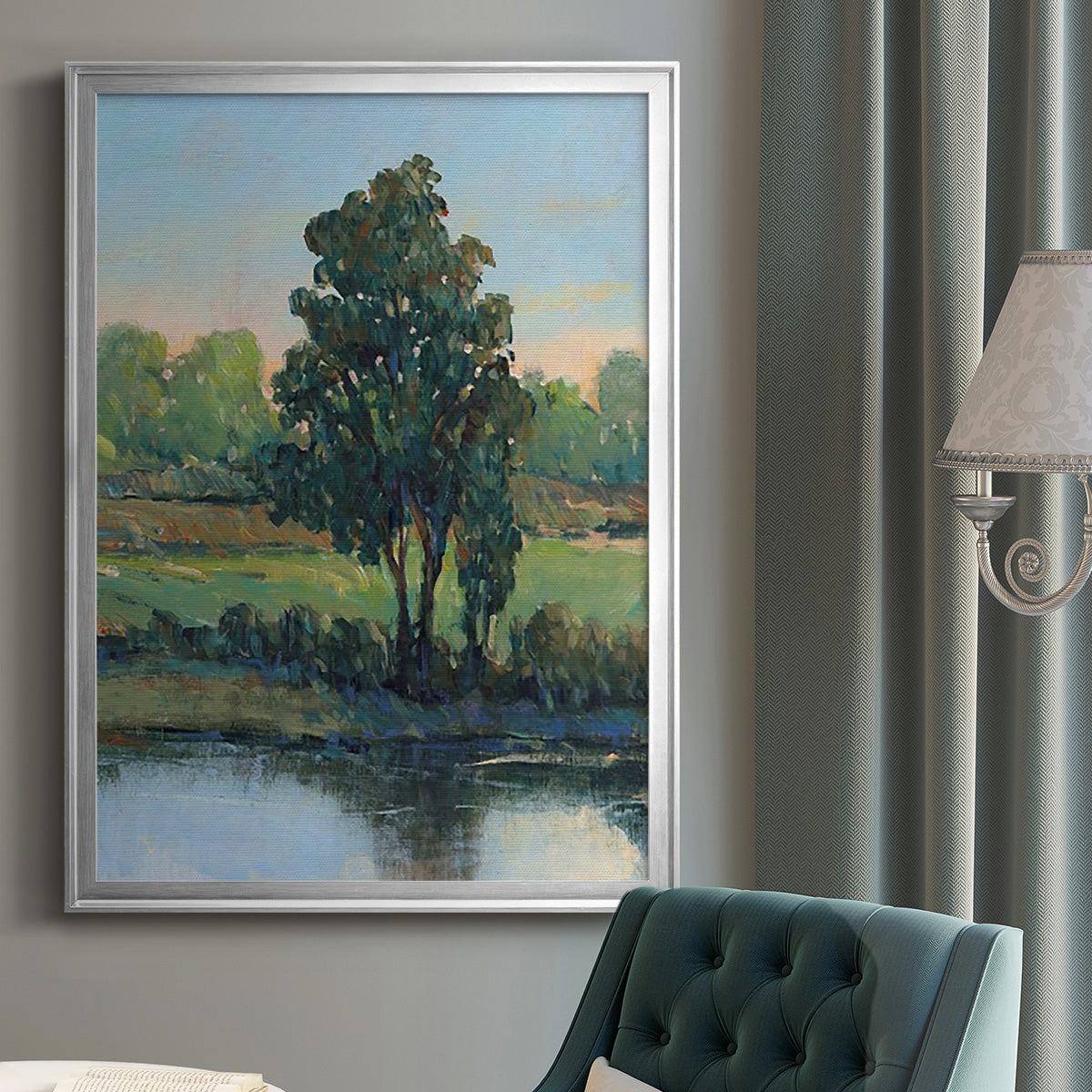 Tree by the Riverbank I - Modern Framed Canvas Print