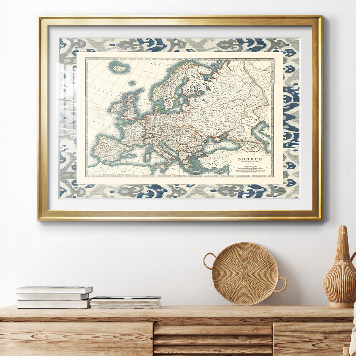 Bordered Map of Europe - Modern Framed Art Print