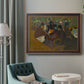 Impressionist cabaret interior scene by Henri de Toulouse-Lautrec in an ornate bronzed mahogany wood frame displayed in a neutral interior setting.