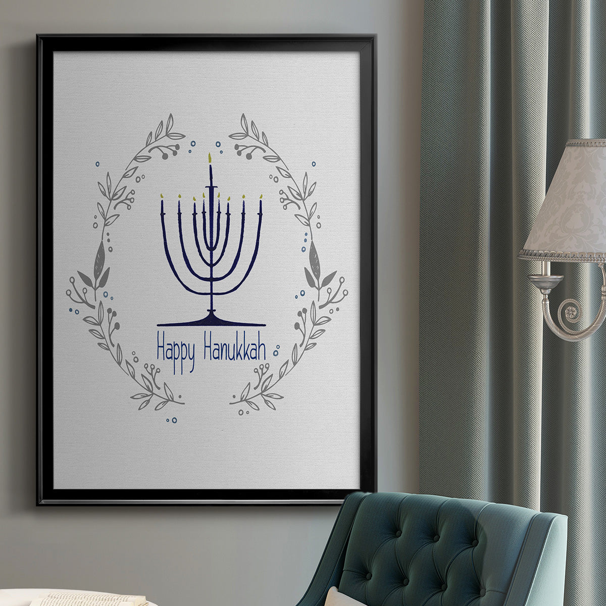 Happy Hanukkah II - Modern Framed Canvas Print