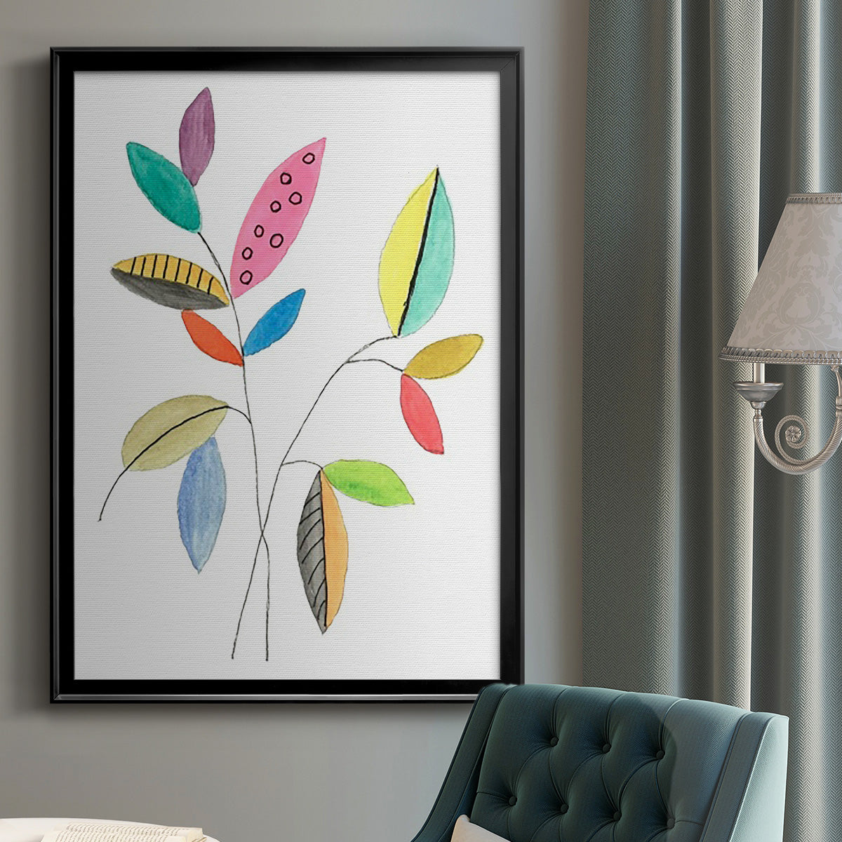 Color Pop Leaves III - Modern Framed Canvas Print