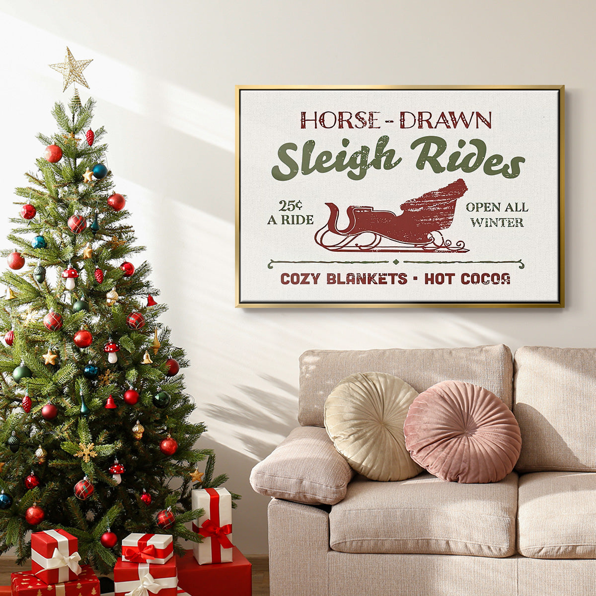 Christmas Farm Sign III - Framed Gallery Wrapped Canvas in Floating Frame