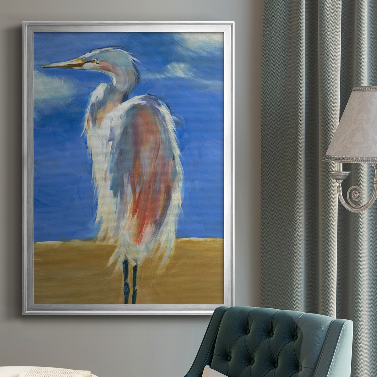 Blue Heron - Modern Framed Canvas Print