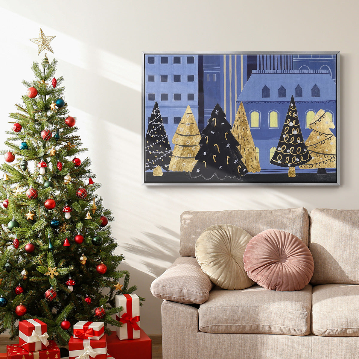 Holiday Night Collection A - Framed Gallery Wrapped Canvas in Floating Frame