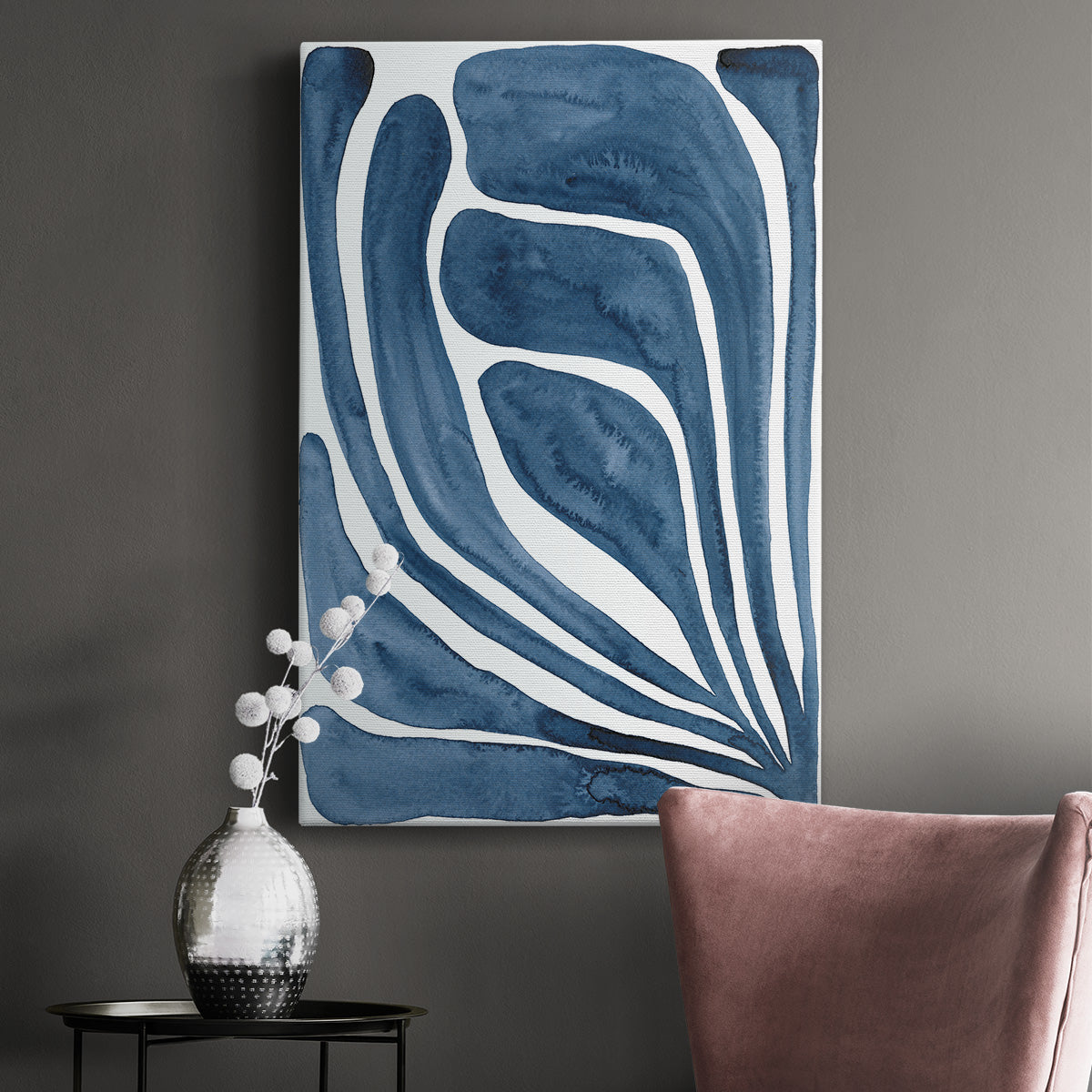 Blue Stylized Leaf I Premium Gallery Wrapped Canvas - Ready to Hang