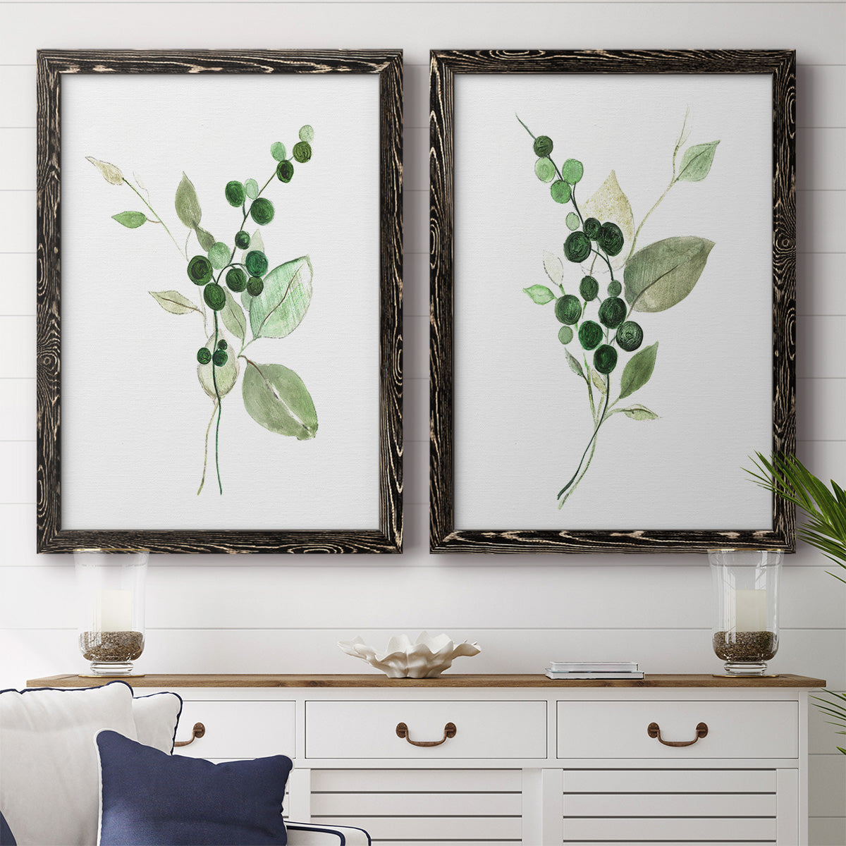 Sprigs in Green I   - Premium Framed Canvas 2 Piece Set - Ready to Hang