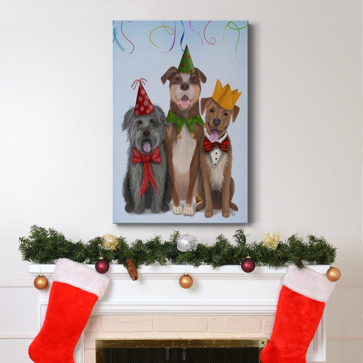 Christmas Party Mutts - Gallery Wrapped Canvas