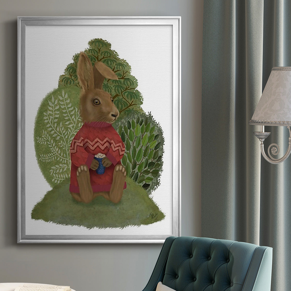 Latte Rabbit in Sweater - Modern Framed Canvas Print