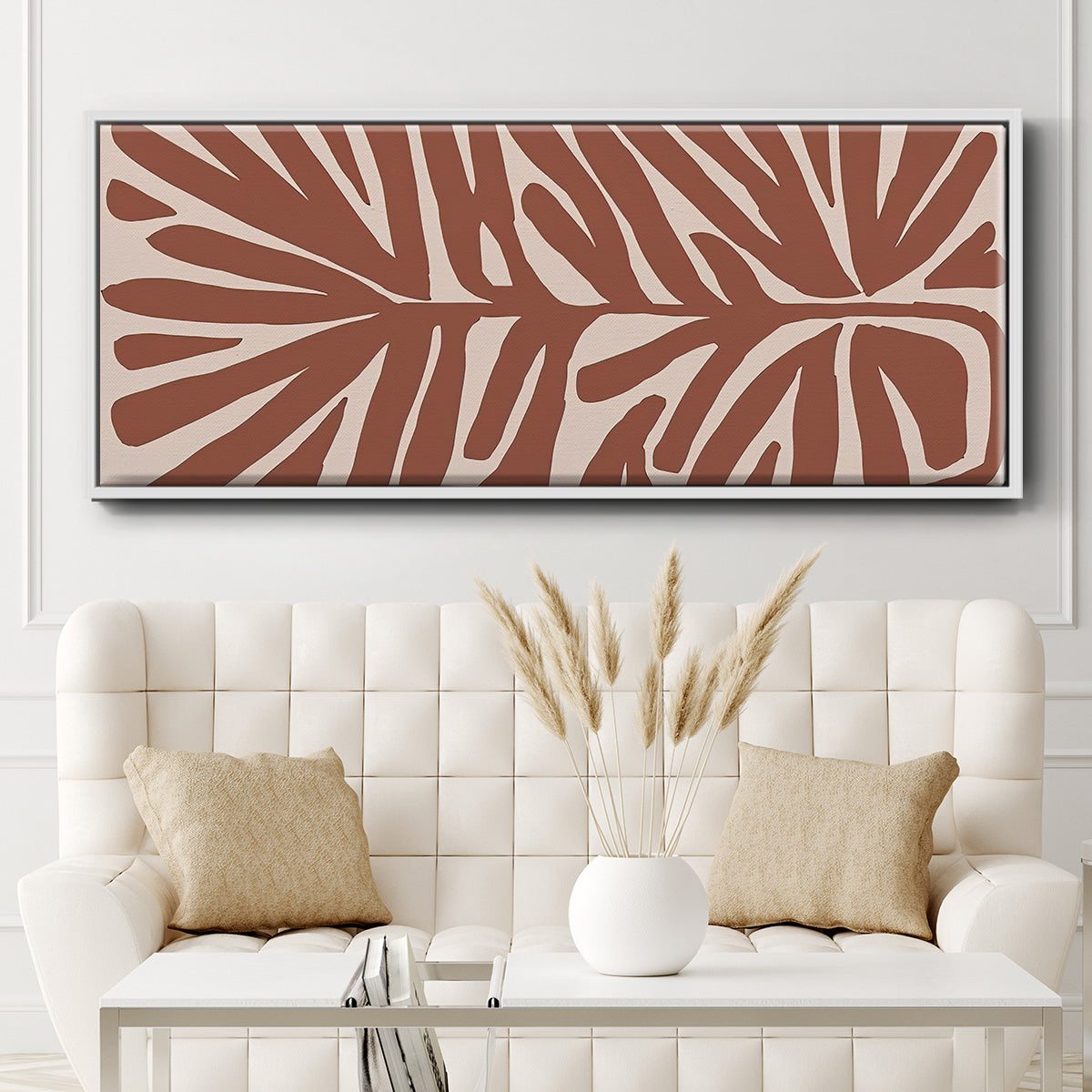 Terra Cotta Block Palms IV - Floater Framed Canvas Print