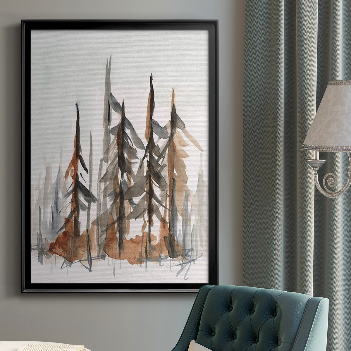 Rustic Evergreens I - Modern Framed Canvas Print