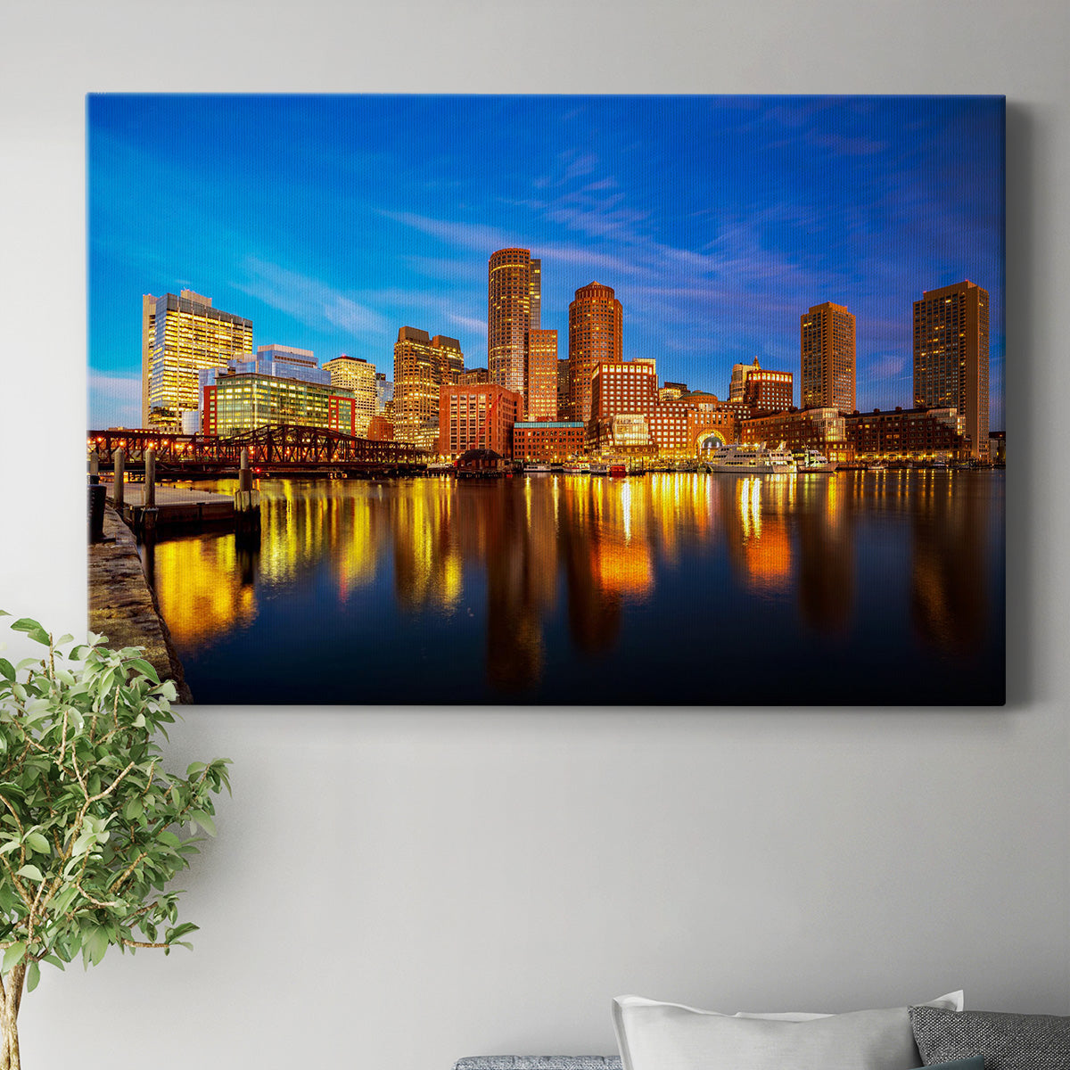 Boston Harbour Cityscape Premium Gallery Wrapped Canvas - Ready to Hang