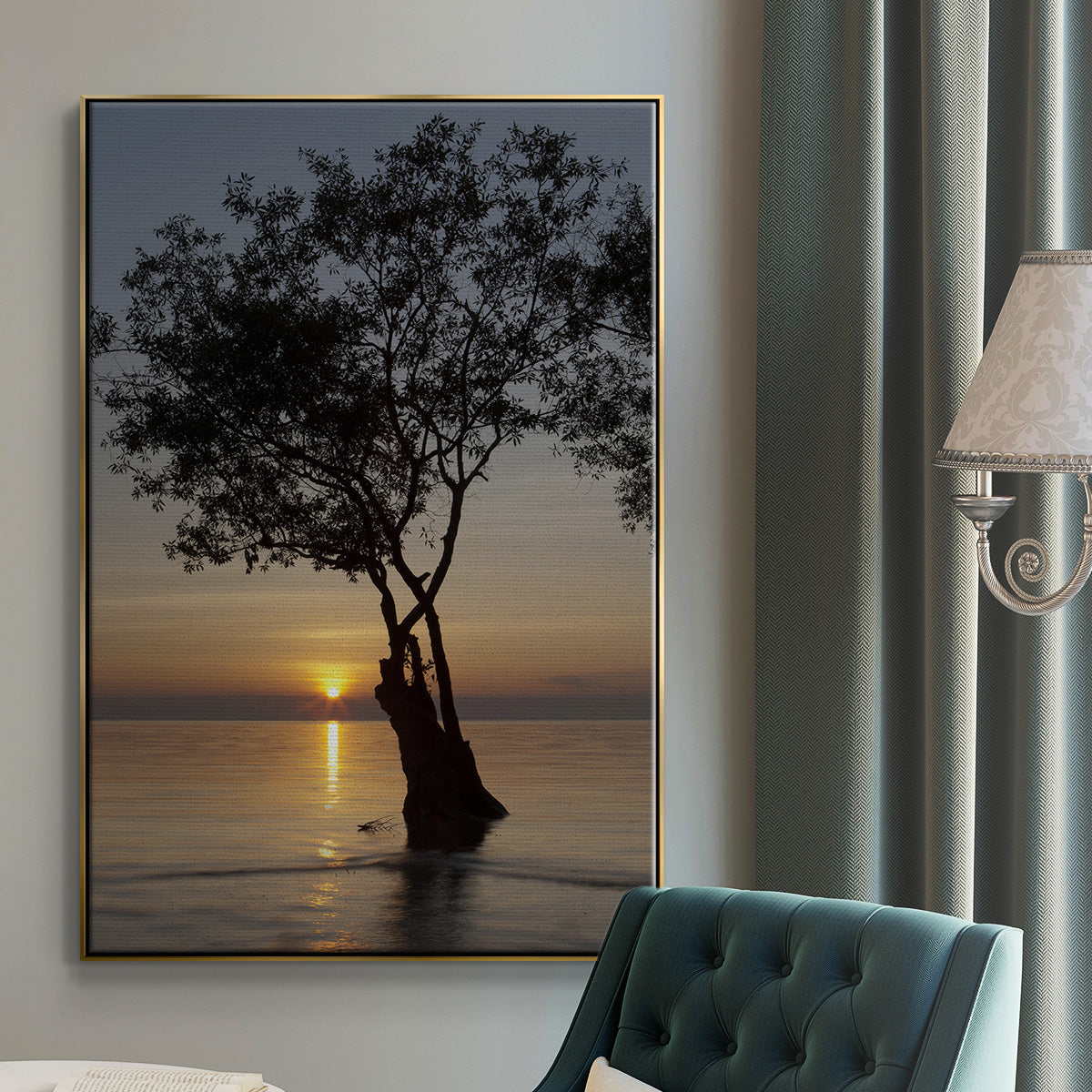 Sunset Silhouette - Framed Premium Gallery Wrapped Canvas L Frame - Ready to Hang