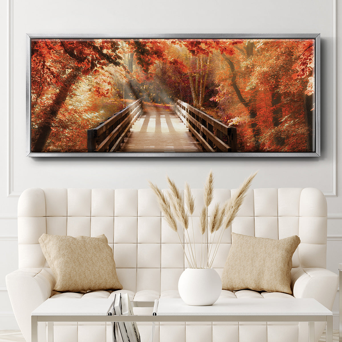 Autumn Bridge - Floater Framed Canvas Print