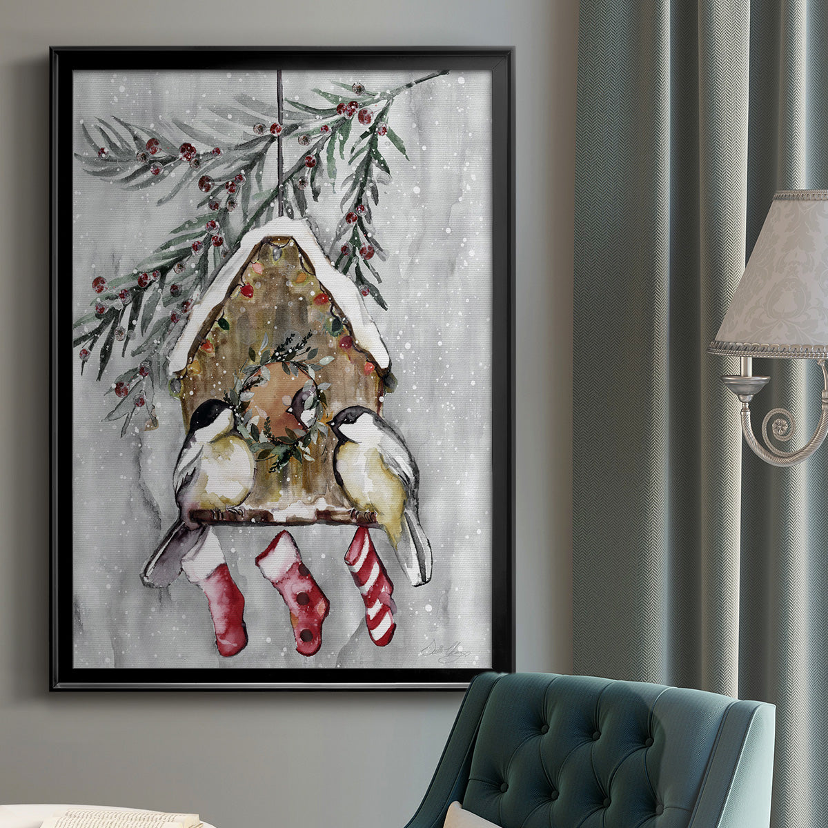 Winter Birds - Modern Framed Canvas Print