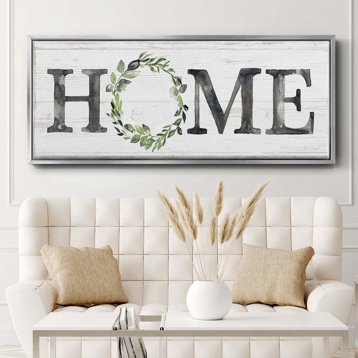 Gray Home Wreath - Floater Framed Canvas Print