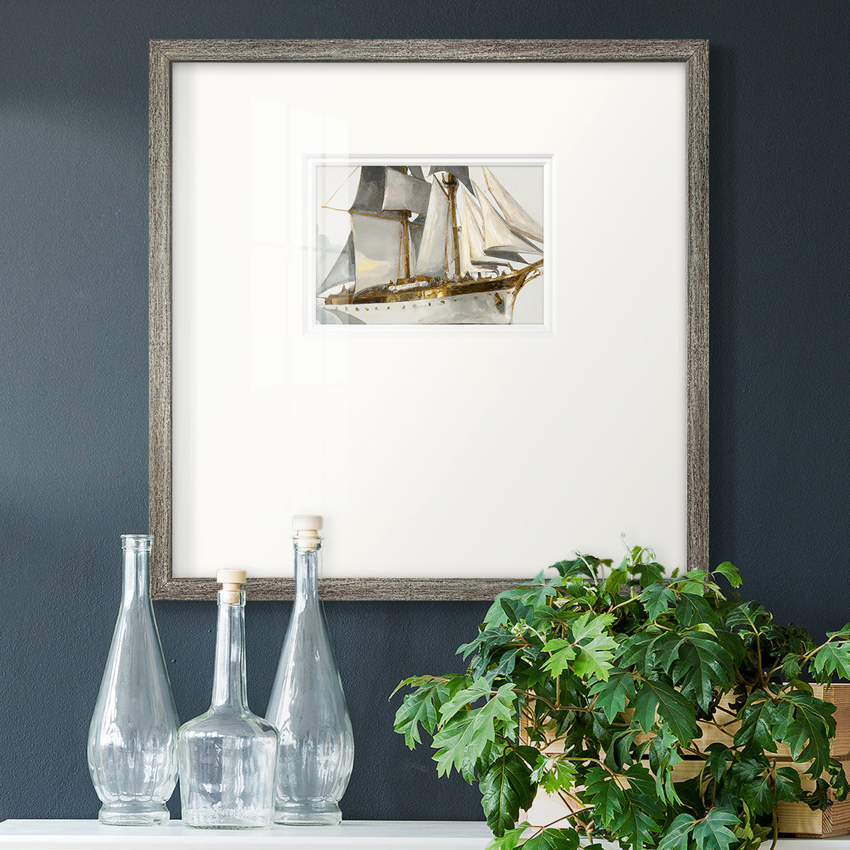 White and Gold Sails Premium Framed Print Double Matboard