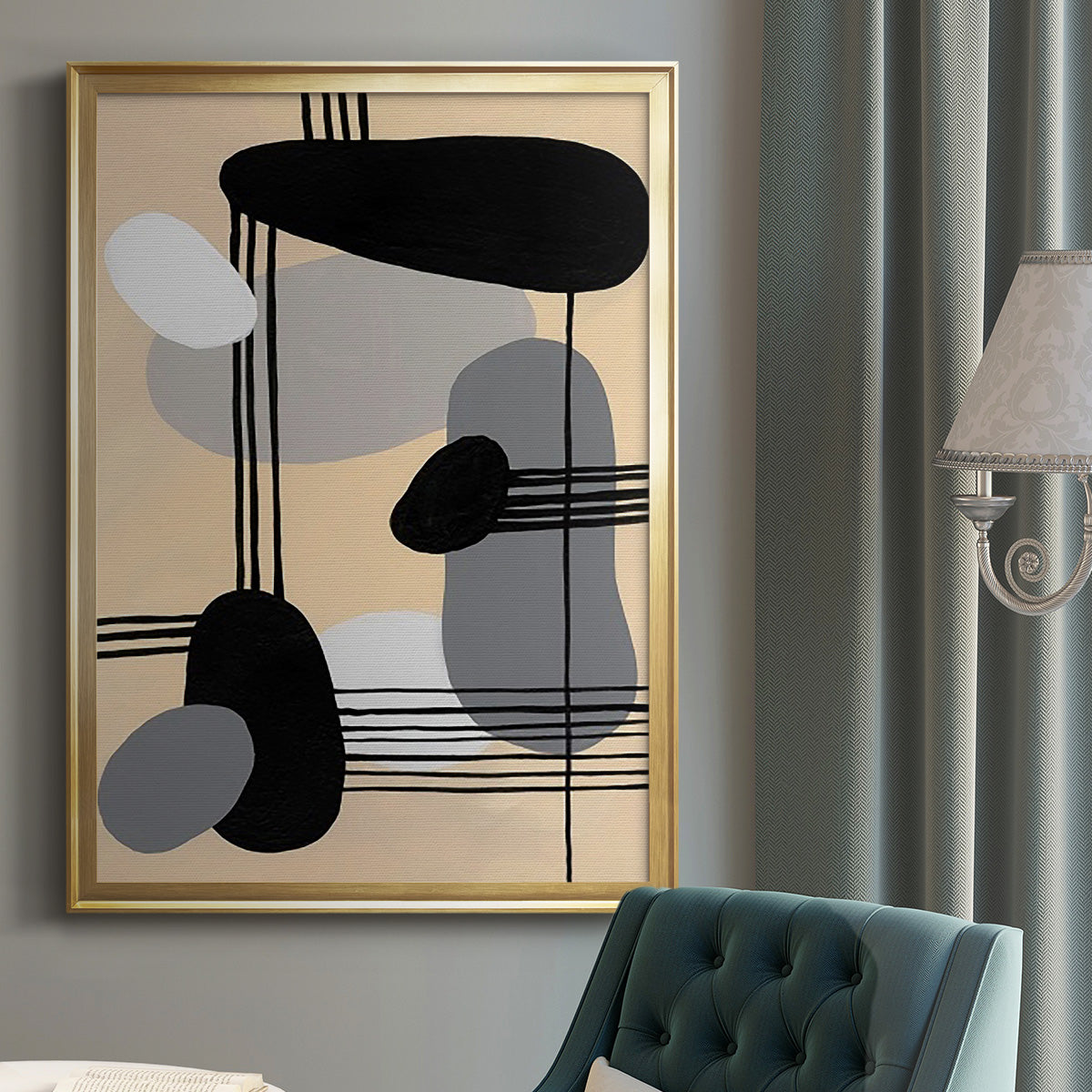 Interconnected Shapes II - Modern Framed Canvas Print