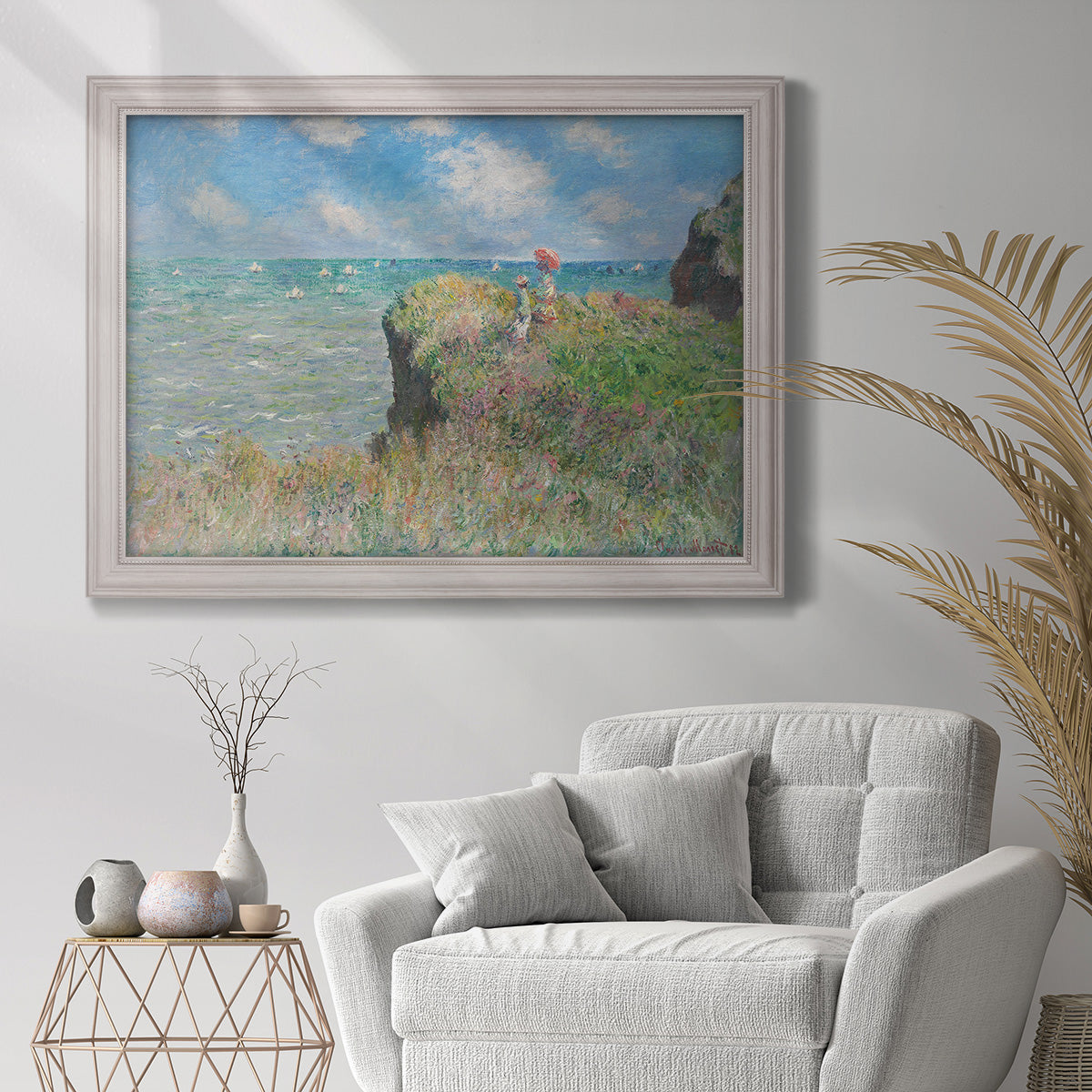 Cliff Walk At Pourville, 1882 - Ornate Framed Canvas Print
