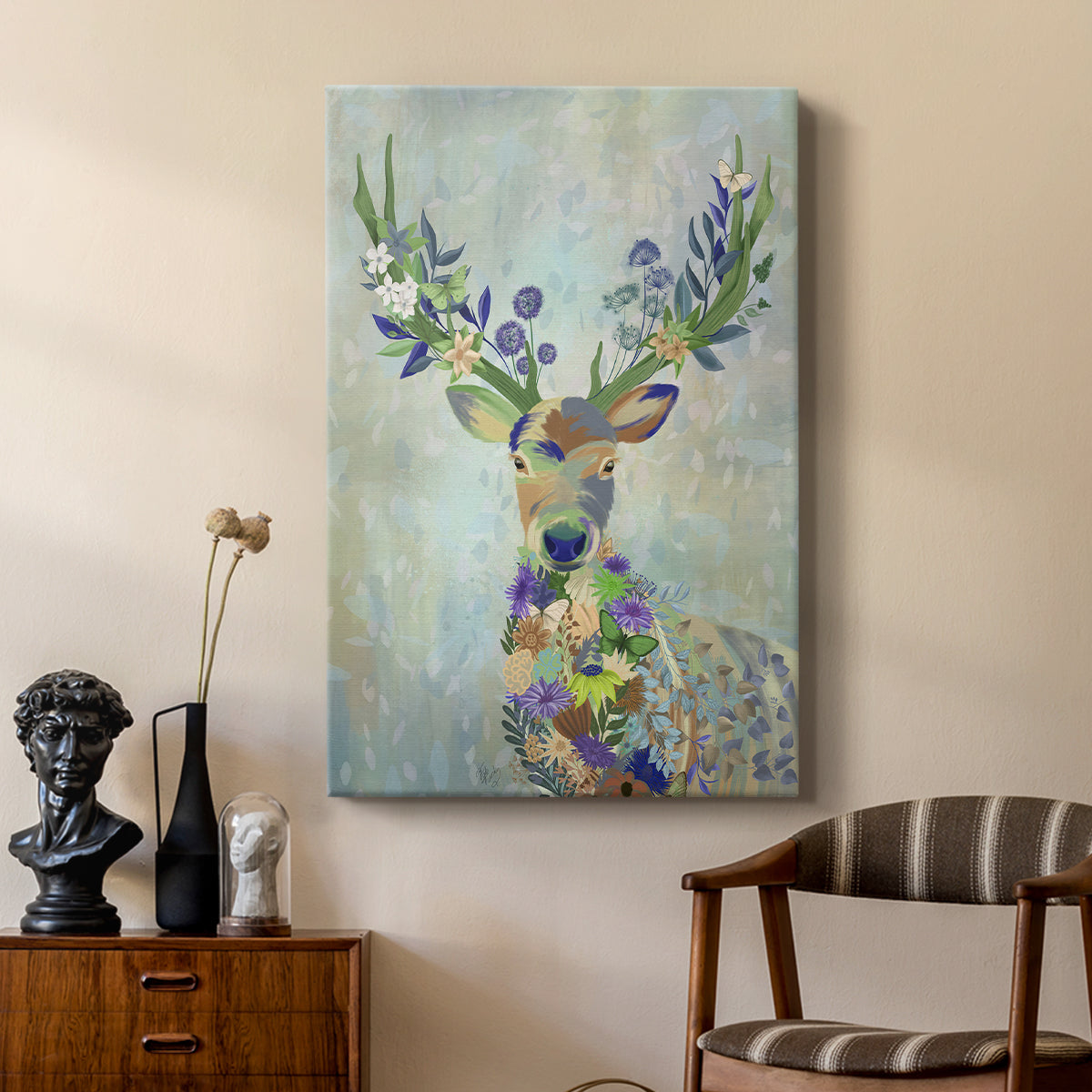 Fantastic Florals Deer, Portrait - Canvas Art Print
