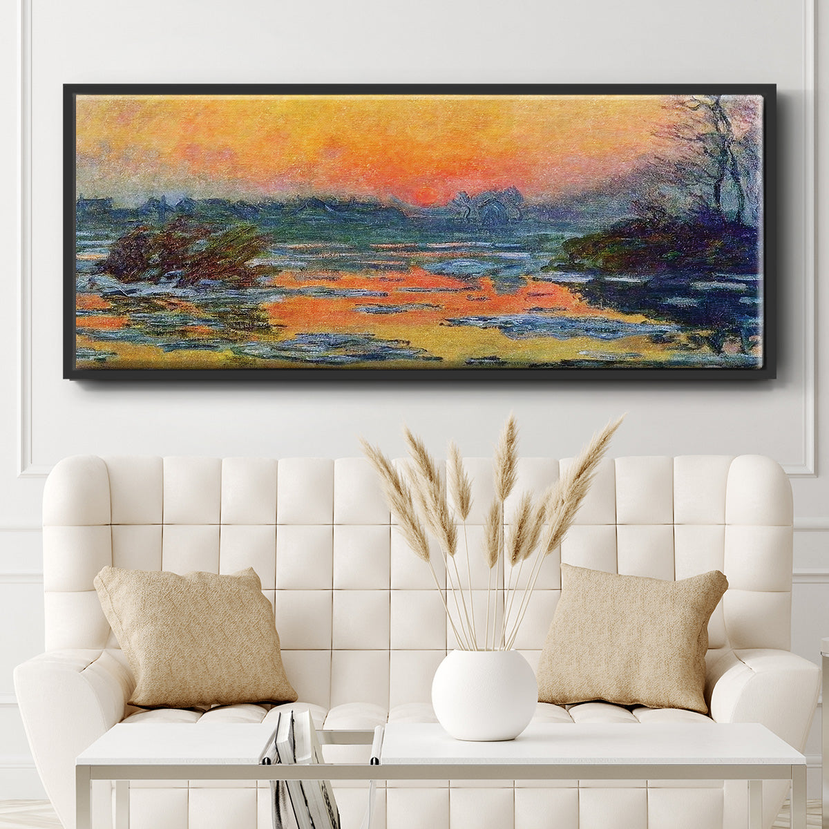 Sunset on the Seine in Winter, 1880 - Floater Framed Canvas Print