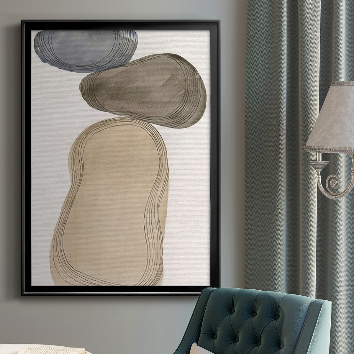 River Rocks Contour I - Modern Framed Canvas Print