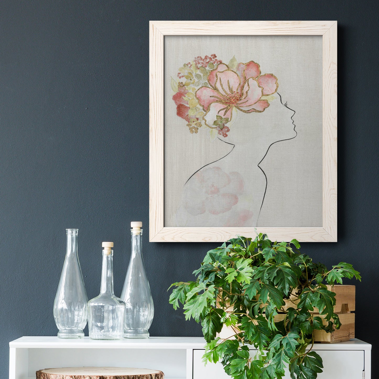 Fashion Floral Silhouette I - Barnwood Framed Canvas Print