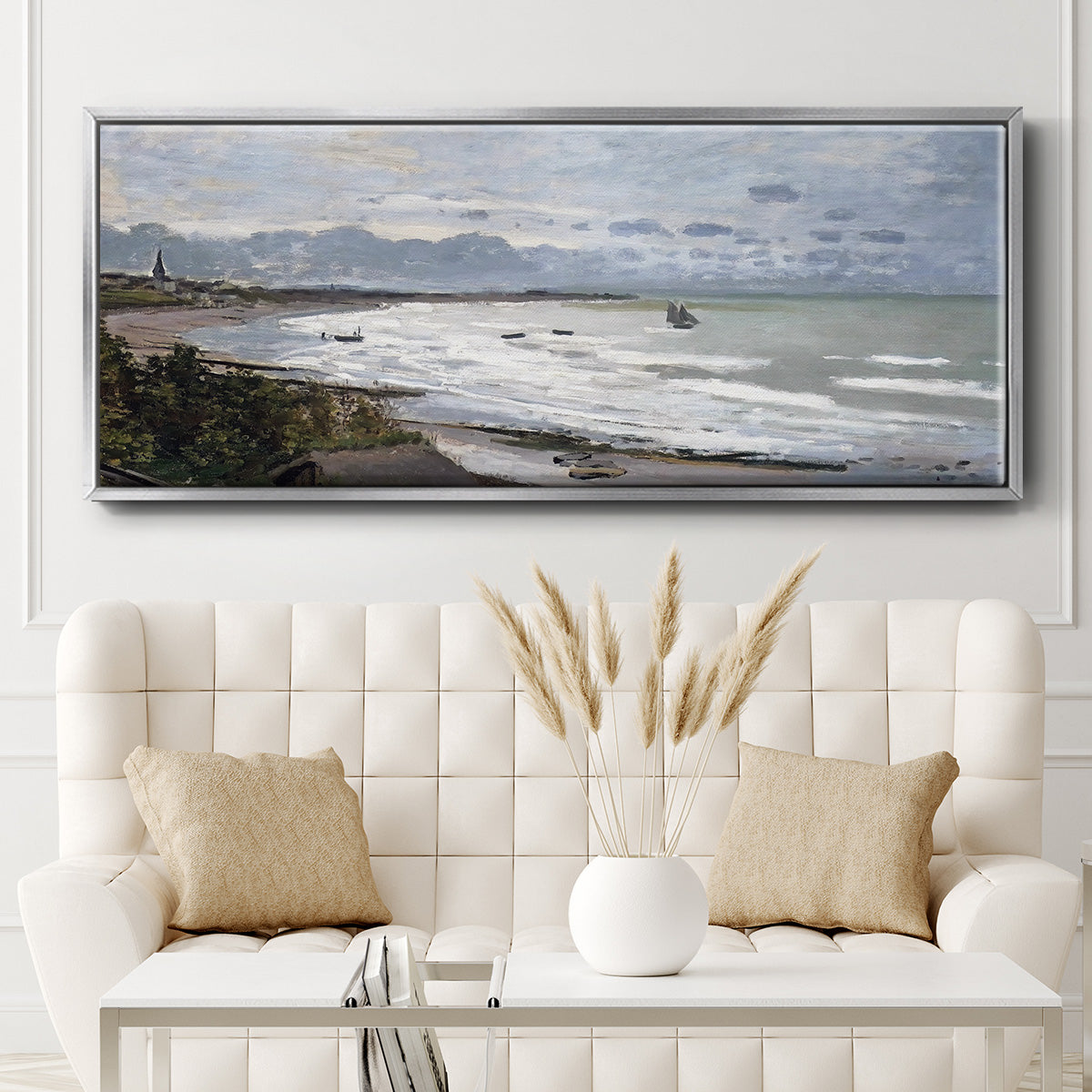 The Beach at Saint Adresse, 1876 - Floater Framed Canvas Print