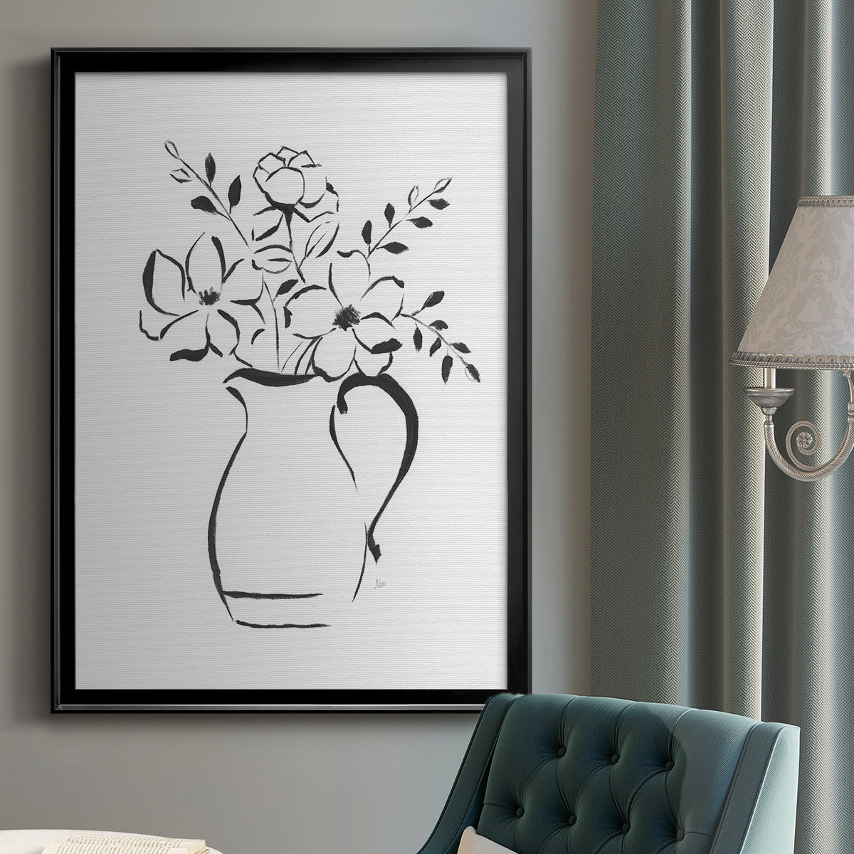 Sketchy Bouquet II - Modern Framed Canvas Print