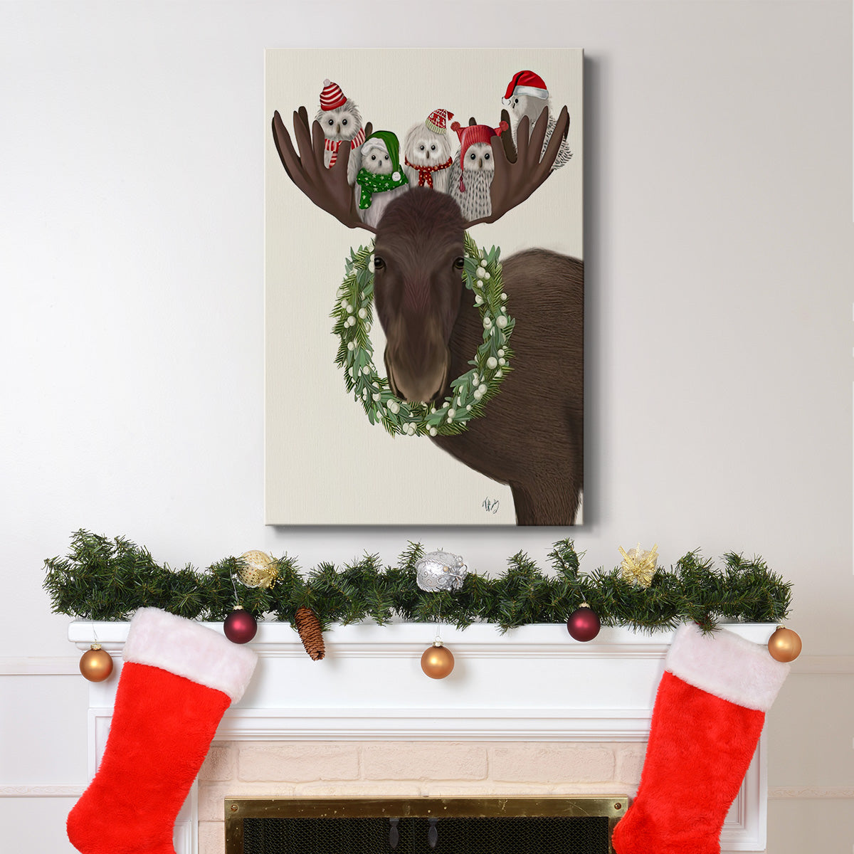 Christmas Moose and Christmas Owls - Gallery Wrapped Canvas