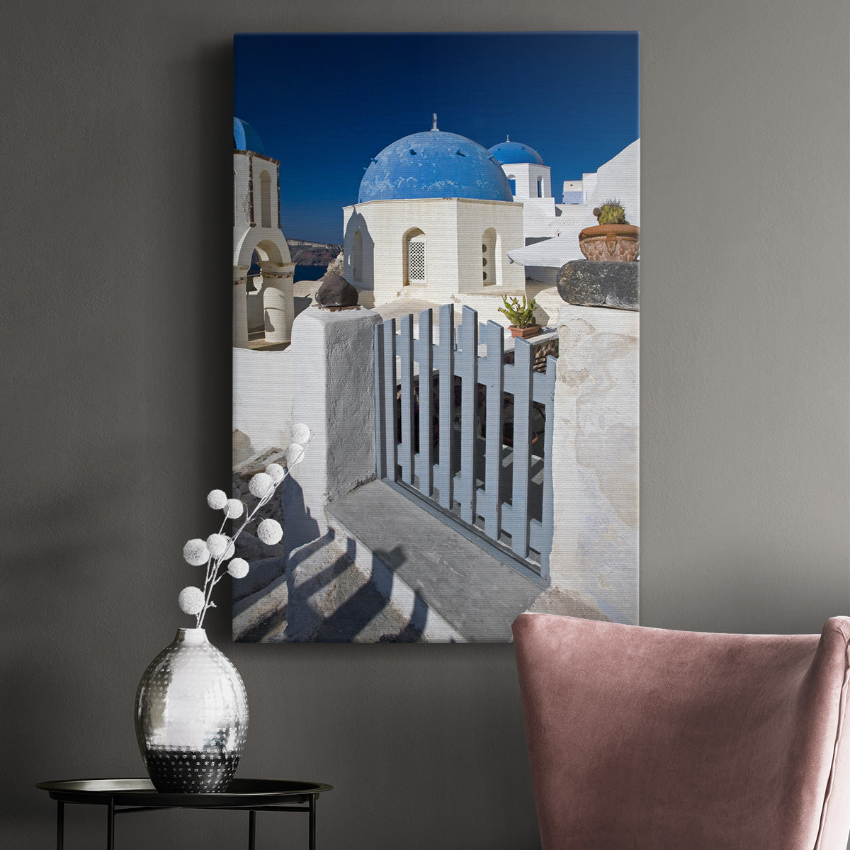 Santorini Sidewalk Premium Gallery Wrapped Canvas - Ready to Hang