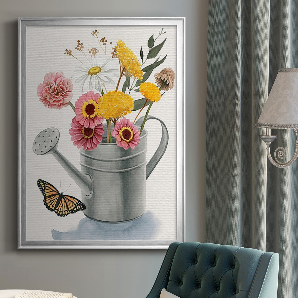 Watering Can Bouquet I - Modern Framed Canvas Print