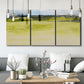 Three-panel canvas wall art featuring abstract terrace landscape view, displayed in a modern living room above seating.