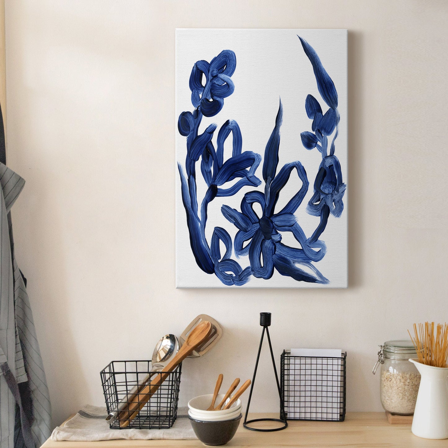 Indigo Brush Blooms II Premium Gallery Wrapped Canvas - Ready to Hang