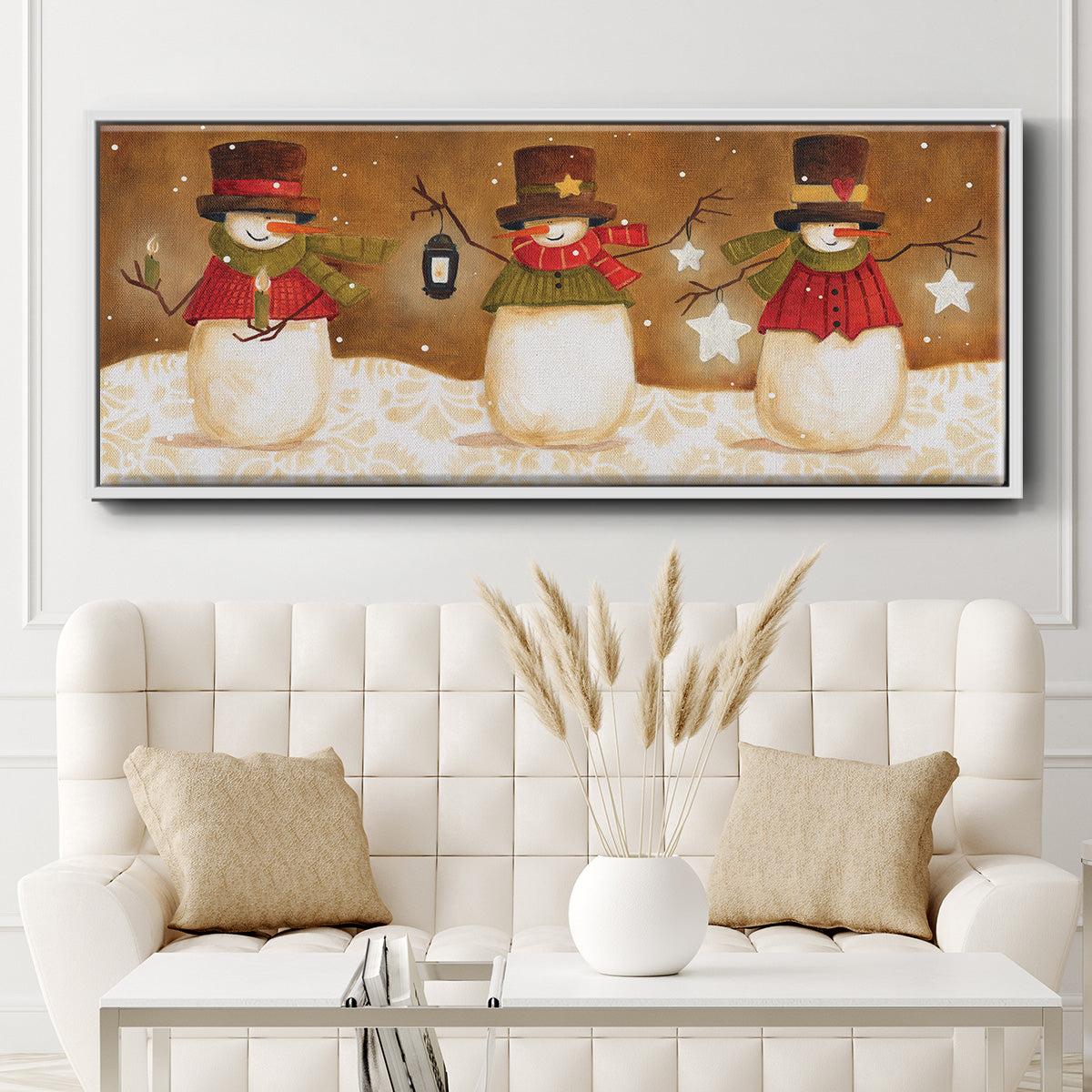 Top Hat Snowmen - Floater Framed Canvas Print