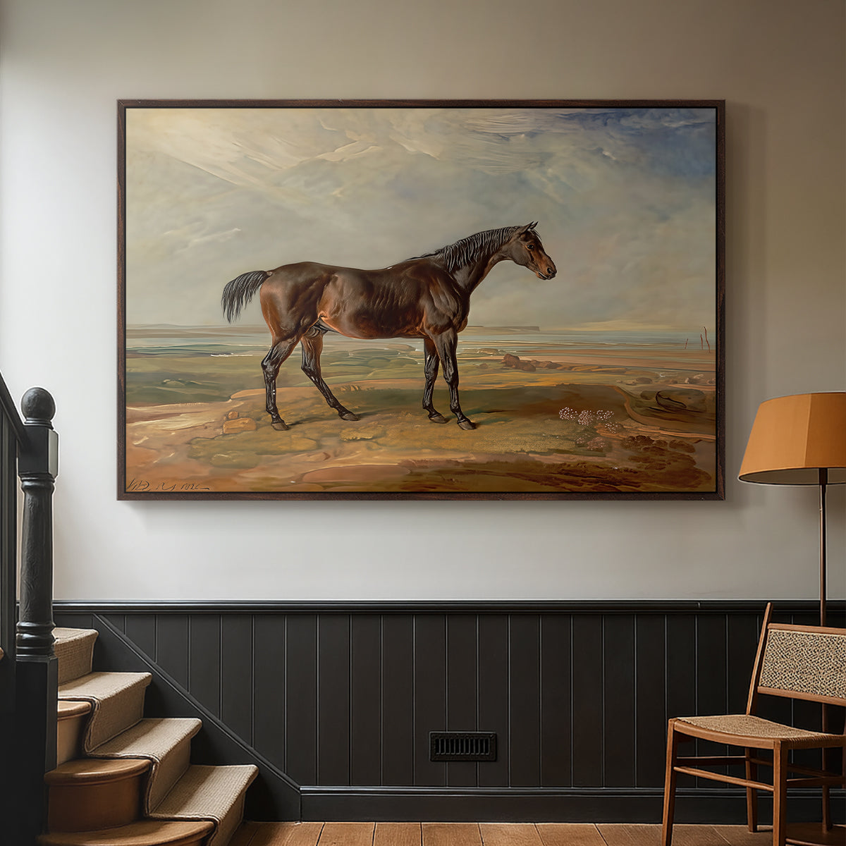 Dr. Syntax, a Bay Racehorse, Standing in a Coastal Landscape, an Estuary Beyond, c. 1820 - Floater Framed Canvas Print