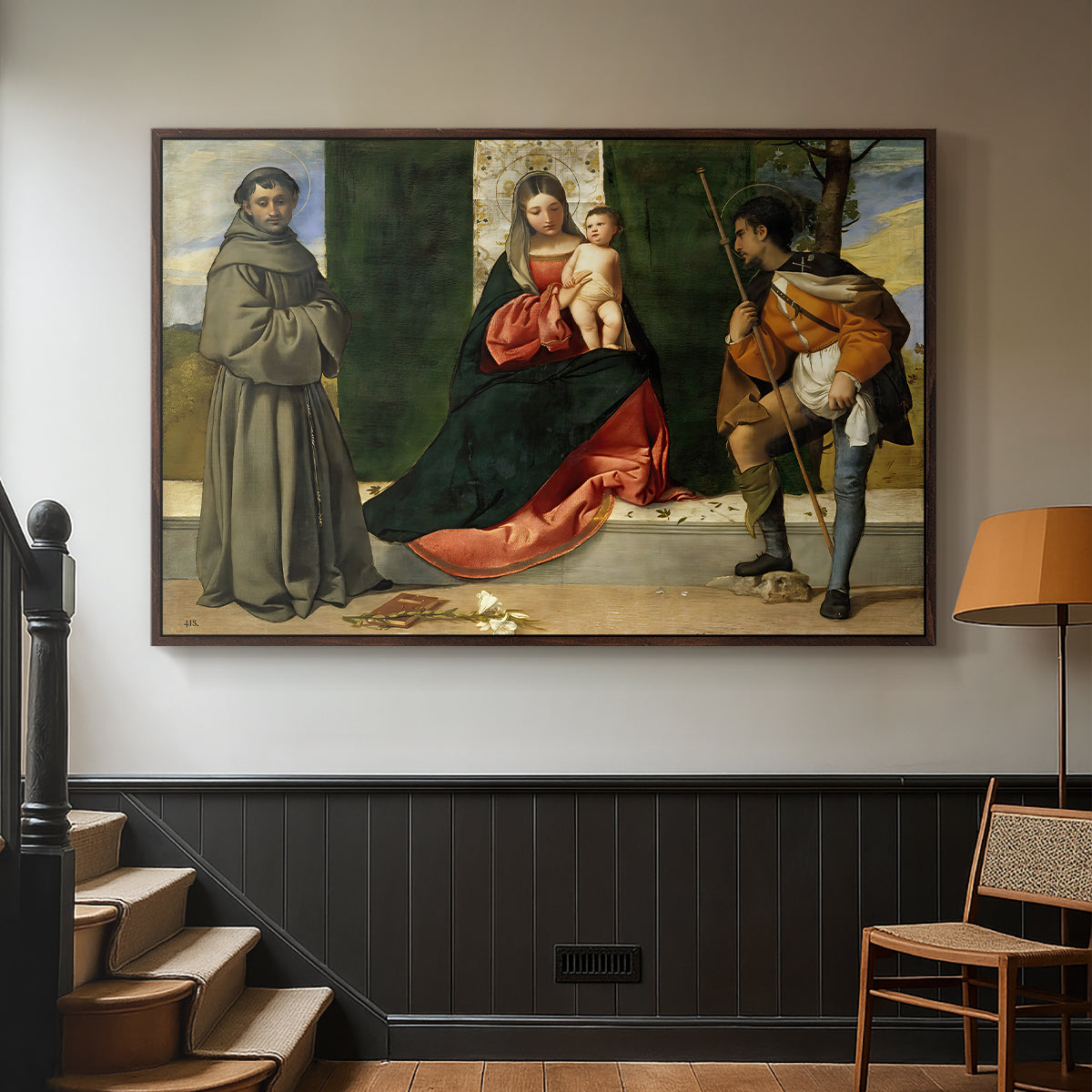 Madonna and Child with Saints Anthony of Padua and Roch, c. 1510 - Floater Framed Canvas Print